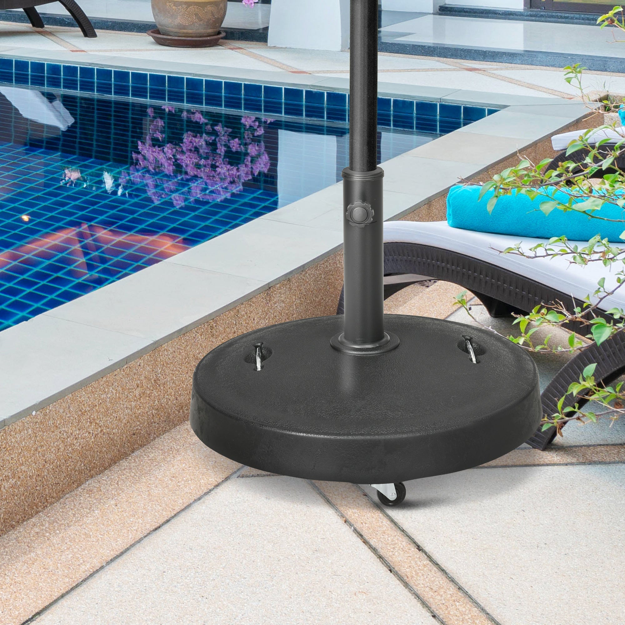 Outsunny Patio Umbrella Stand 20.9" Round with Lockable Wheels 51lb Heavy Duty Base Black 