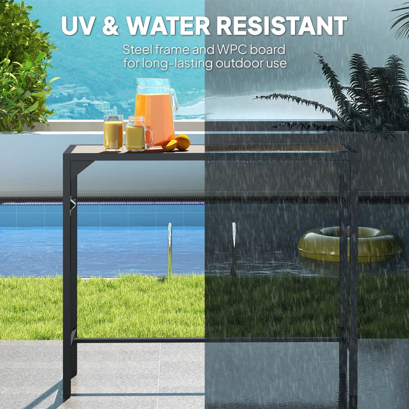 Bar Height Outdoor Table with Built-In Bottle Opener, Patio Bar Table with Wood Grain Plastic Top, 47.2" x 15" x 39"