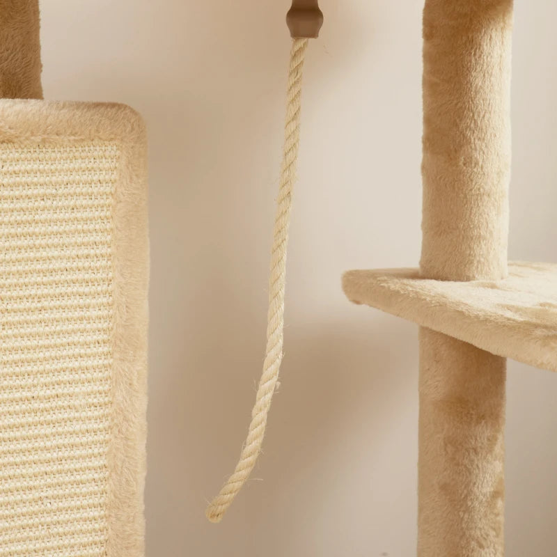 52 Inch Cat Tree with Scratching Posts, Cat Bed, Condo, Grooming Brush, Jumping Platforms, Toy Balls, Anti-tip Kit