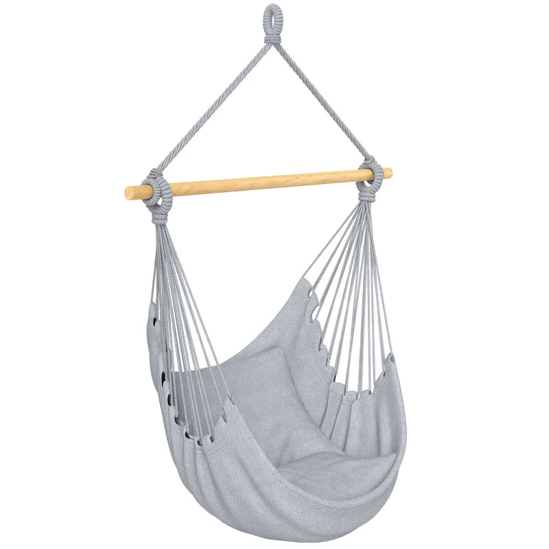 Hammock Chair Swing Hanging Macrame Chair w/ Two Soft Seat Cushions, Grey