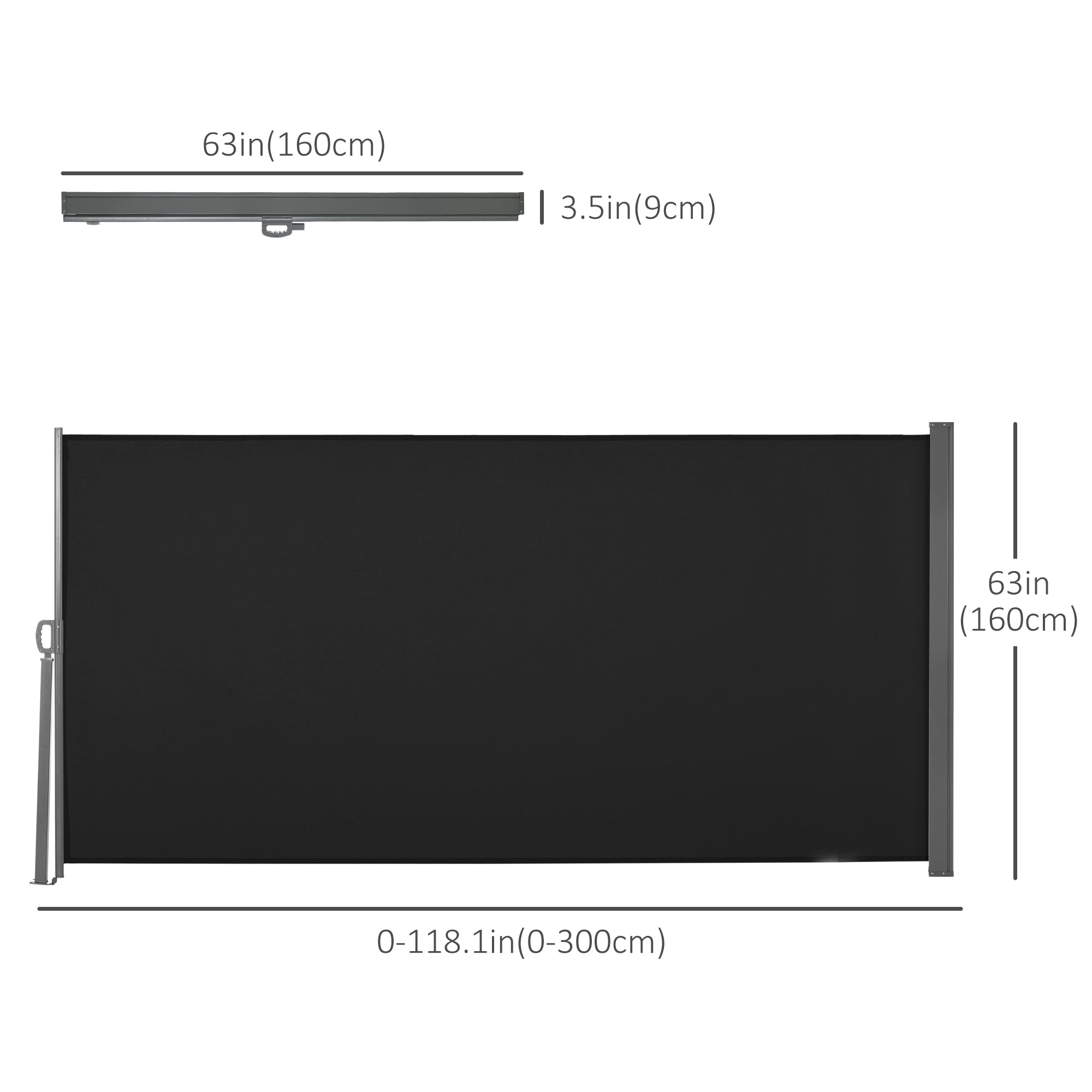 Outsunny Retractable Side Awning 118" x 63" UV Wind Resistant Outdoor Privacy Screen Folding Patio Black 
