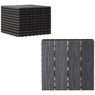 Outsunny 12" x 12" HDPE Interlocking Composite Deck Tile 11 Pack for the Patio or Porch for a New Classic Look, Grey 