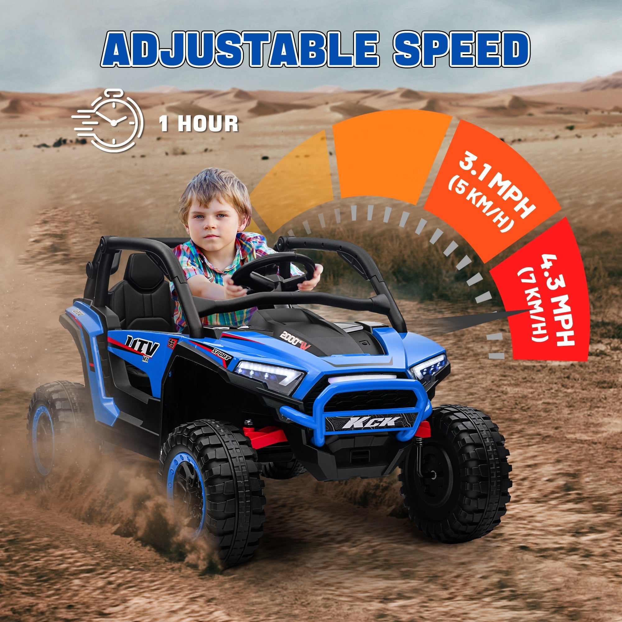 Qaba 2 Seater 24V 7AH Ride on Truck, Electric Car for Kids w/ Spring Suspension, Remote Lights, Horn, Music, Blue 