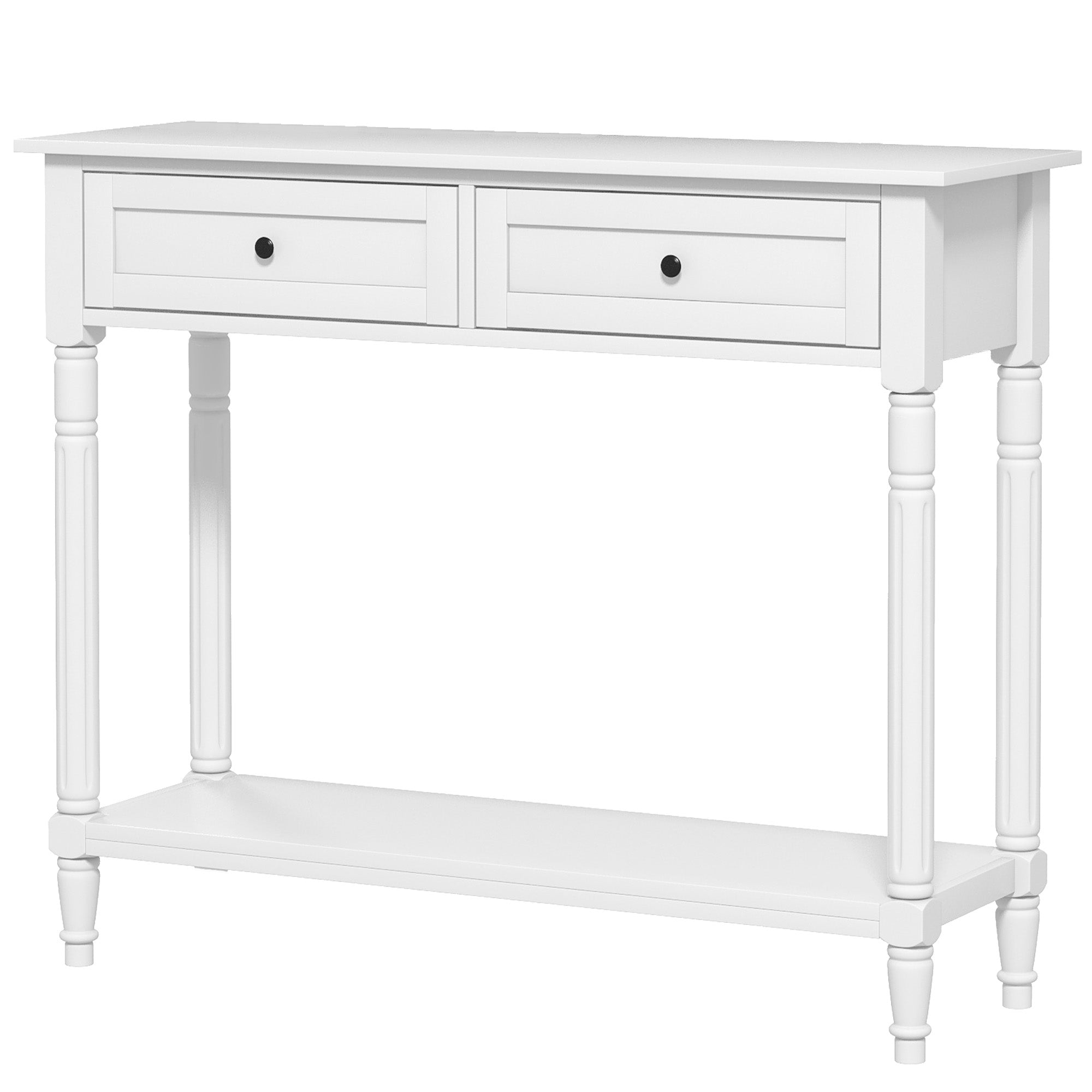 HOMCOM Hallway Console Table Modern Entryway 2 Drawers Storage Shelf Turned Legs Living Room Bedroom White 