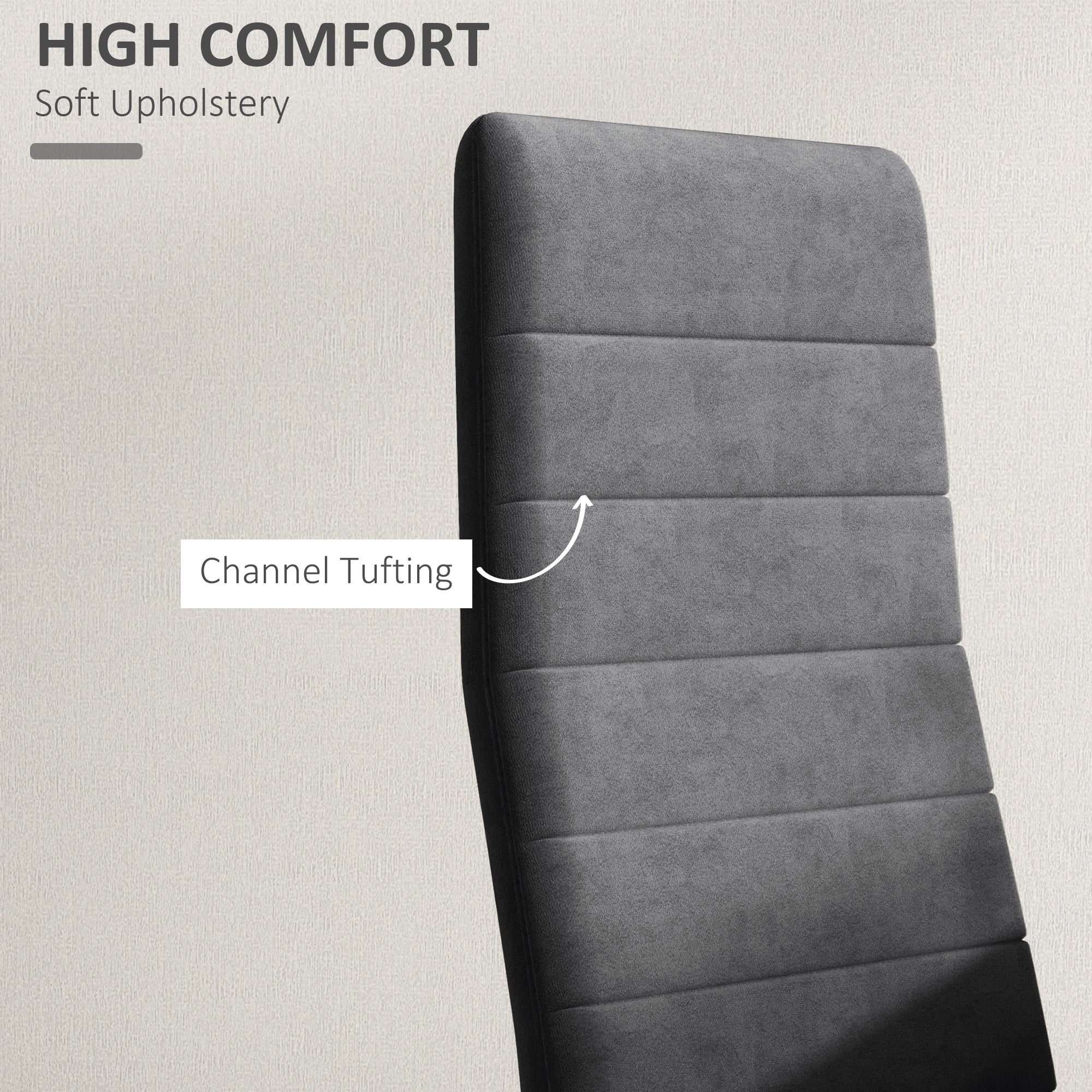 HOMCOM Modern Dining Chairs, Set of 4, High Back Upholstery and Metal Legs for the Living Room, Kitchen, Home Office, Grey 