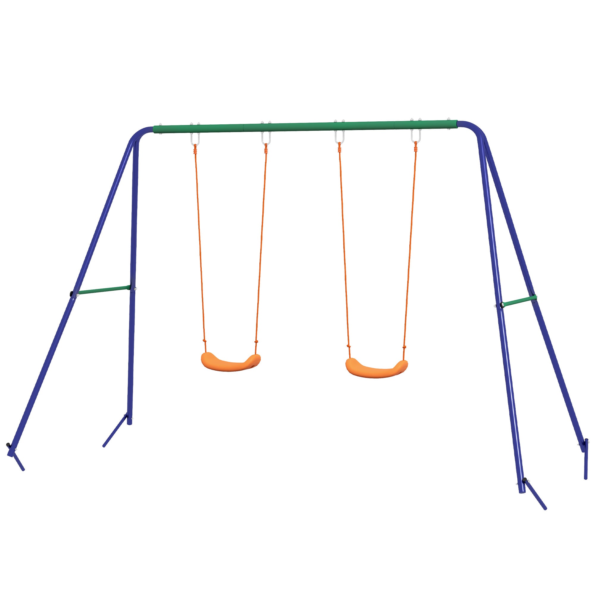Outsunny Kids Swing Set Outdoor Metal Frame Double Swing Seats 1-2 Children 3-8 Years Playground 