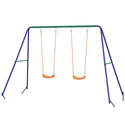 Outsunny Kids Swing Set Outdoor Metal Frame Double Swing Seats 1-2 Children 3-8 Years Playground 