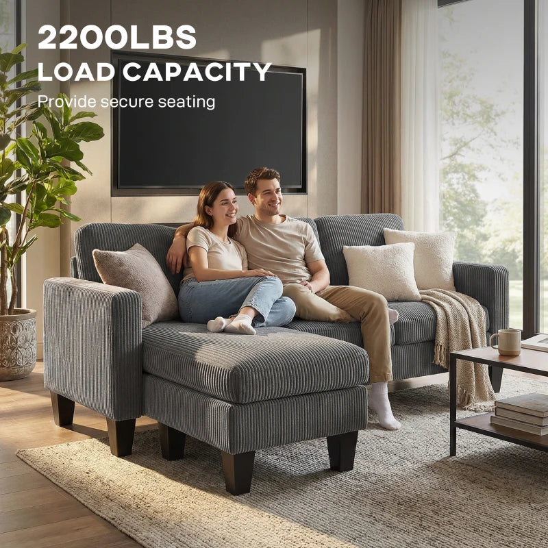 Sectional Sofa, L Shaped Couch, with Changeable Chaise or Ottoman, Dark Grey