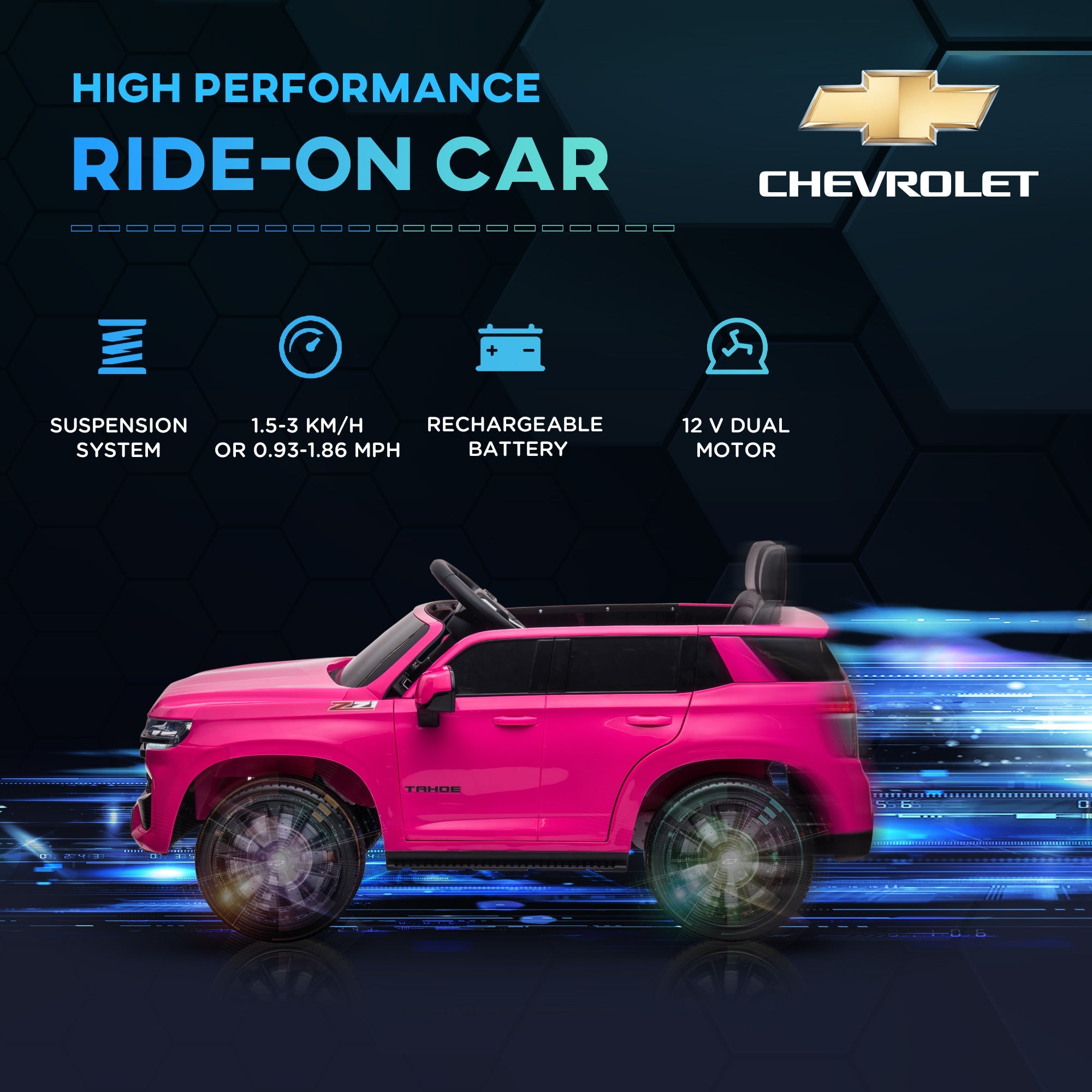 Aosom 12V Ride on Car Licensed Chevrolet TAHOE Remote Control 3 Speed LED Light Horn Music Kids Electric Vehicle 