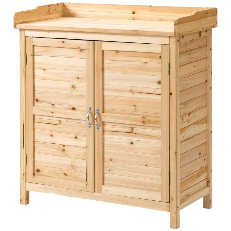 Wood Garden Shed, Compact Outdoor Storage Cabinet Potting Shed with Inner Shelf and Double Doors for Backyard, Natural