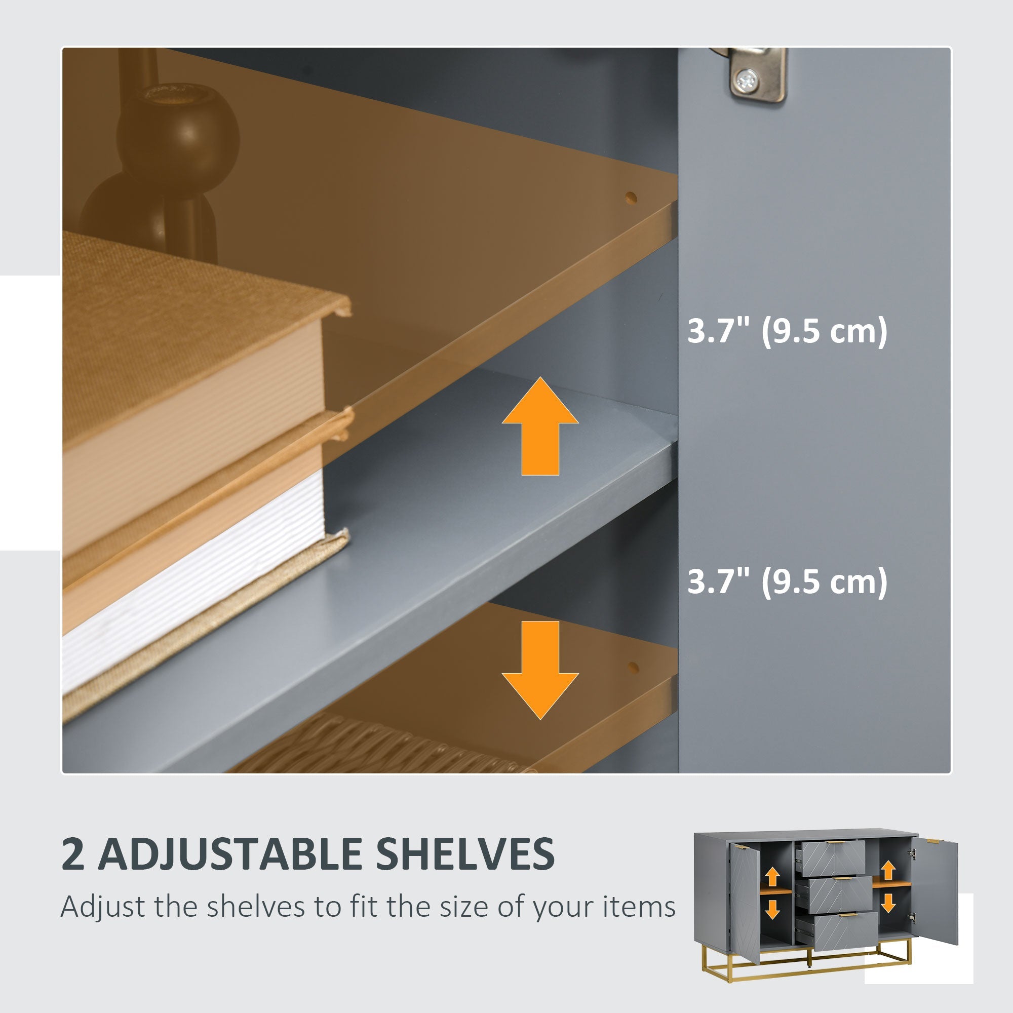 HOMCOM Contemporary 3-Drawer Storage Cabinet Sideboard Metal Handles Freestanding Dresser Dining Room Grey 