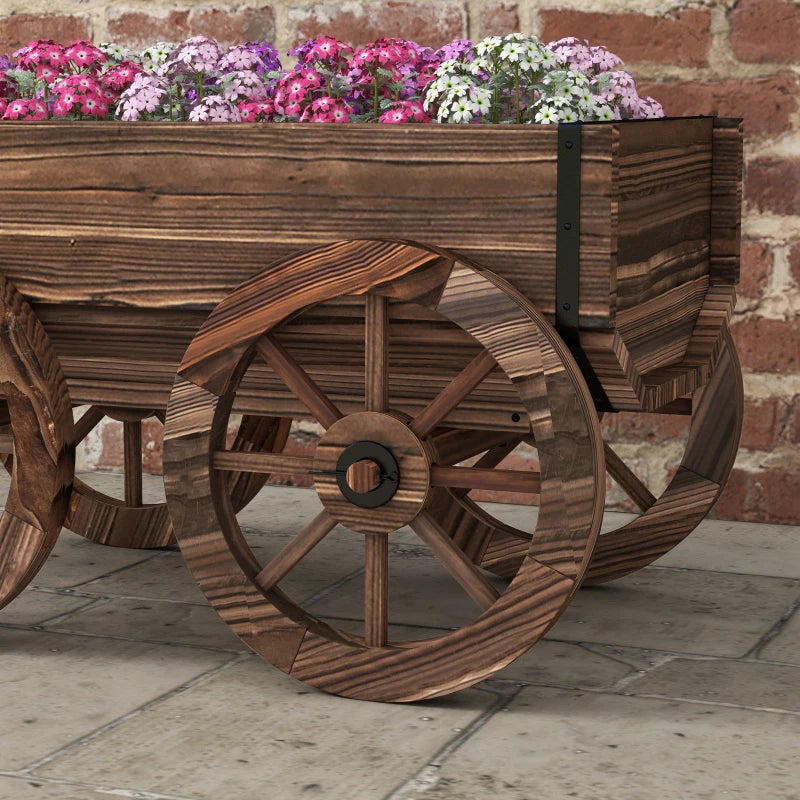 Raised Garden Bed, Wooden Wagon Planter Boxes with Drainage Holes, for Vegetables Flowers Herbs, Carbonized