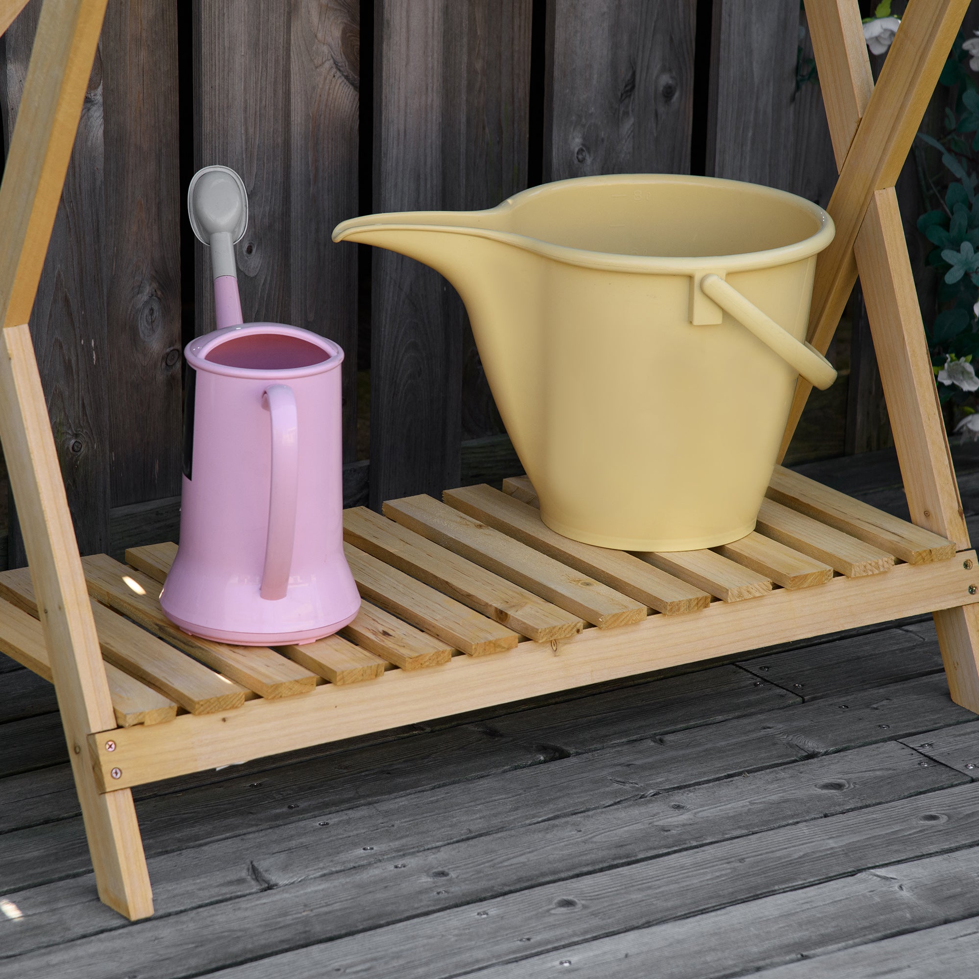 Outsunny Garden Potting Bench Wooden Work Station Outdoor Planting Workbench with Galvanized Metal Tabletop Storage Shelf 