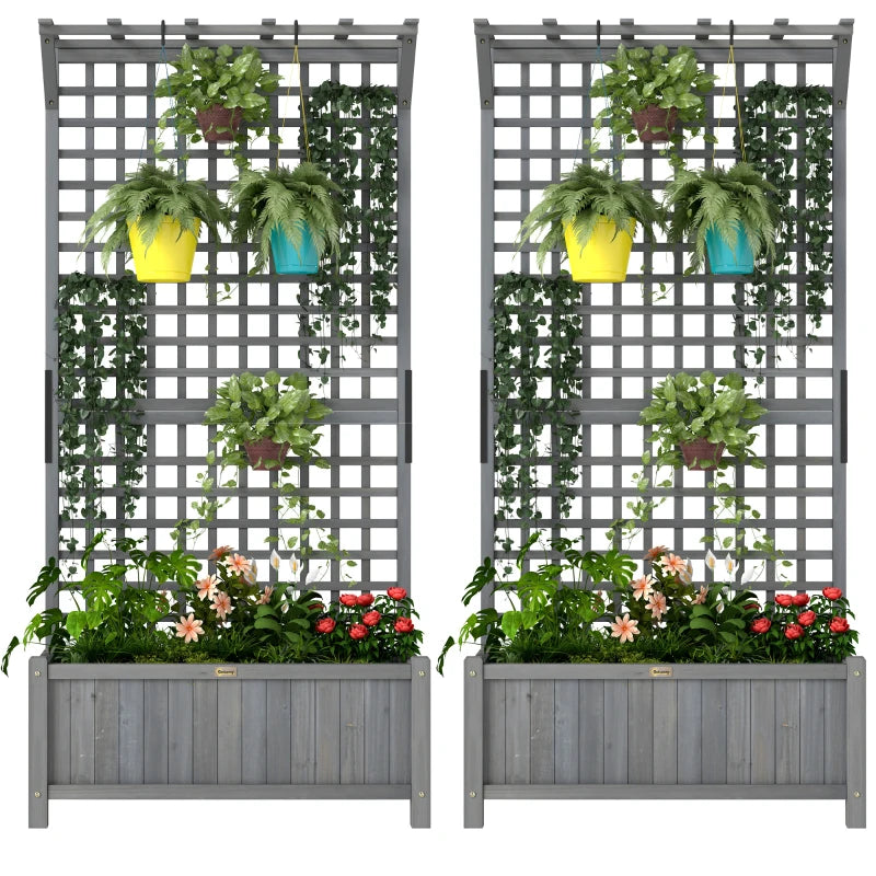 Wood Planter with Trellis for Vine Climbing, Raised Garden Bed, Privacy Screen for Backyard, Patio, Deck, Dark Grey