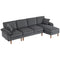 L-Shape Sofa with Changeable Chaise Lounge, 2 Pillows and Wooden Legs, Modern Sectional Couch for Living Room, Dark Grey