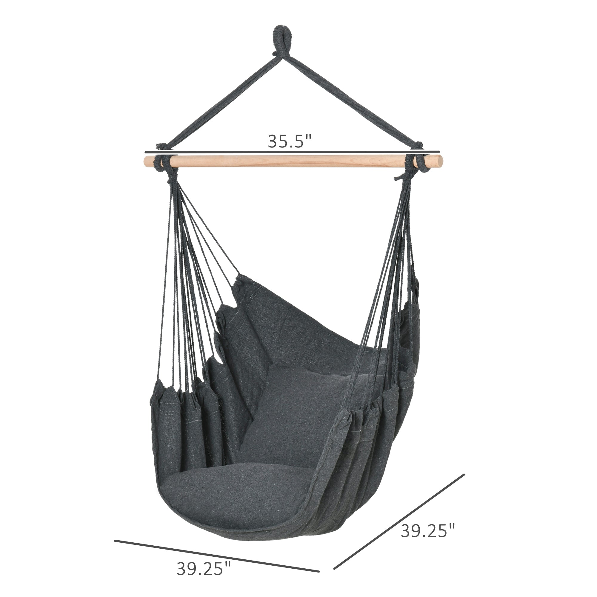 Outsunny Hammock Chair Hanging Rope Swing w/ Two Soft Seat Cushions for Bedroom Indoor Outdoor Dark Grey 