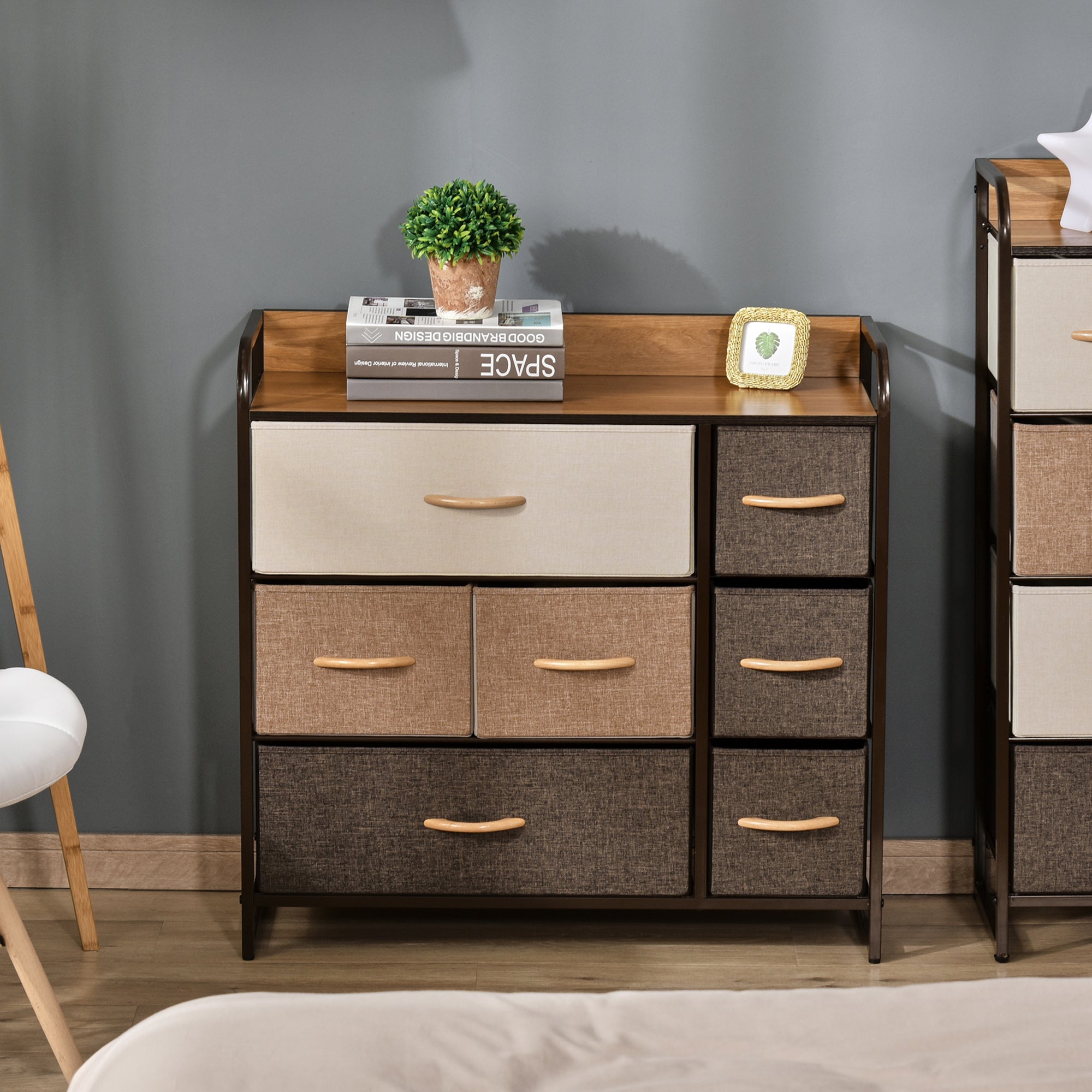 HOMCOM 7-Drawer Dresser, Fabric Chest of Drawers, 3-Tier Storage Organizer for Bedroom Hallway Entryway, Tower Unit Steel Frame Wooden 