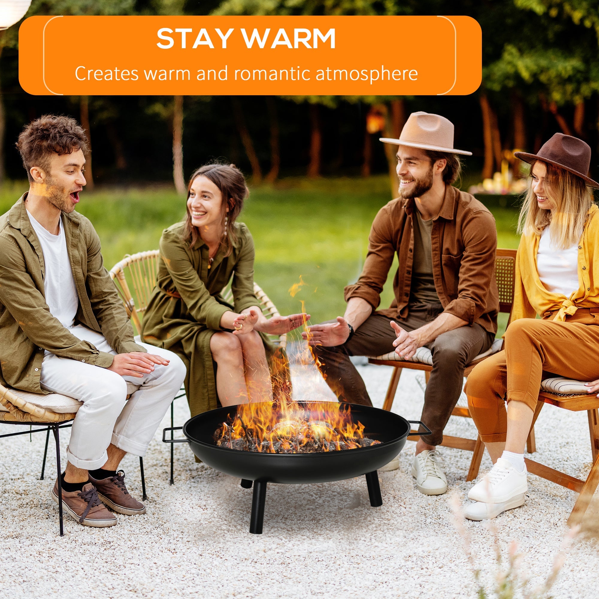 Outsunny 23" Round Outdoor Fire Pit, Portable Firepit Fireplace with Support Legs for Garden, Patio, Camping, Bonfire, Black 