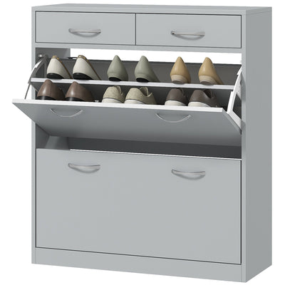 HOMCOM Narrow Shoe Storage with 2 Flip Drawers and Adjustable Shelves Shoe Organizer Cabinet for 12 Pairs of Shoes, Grey 