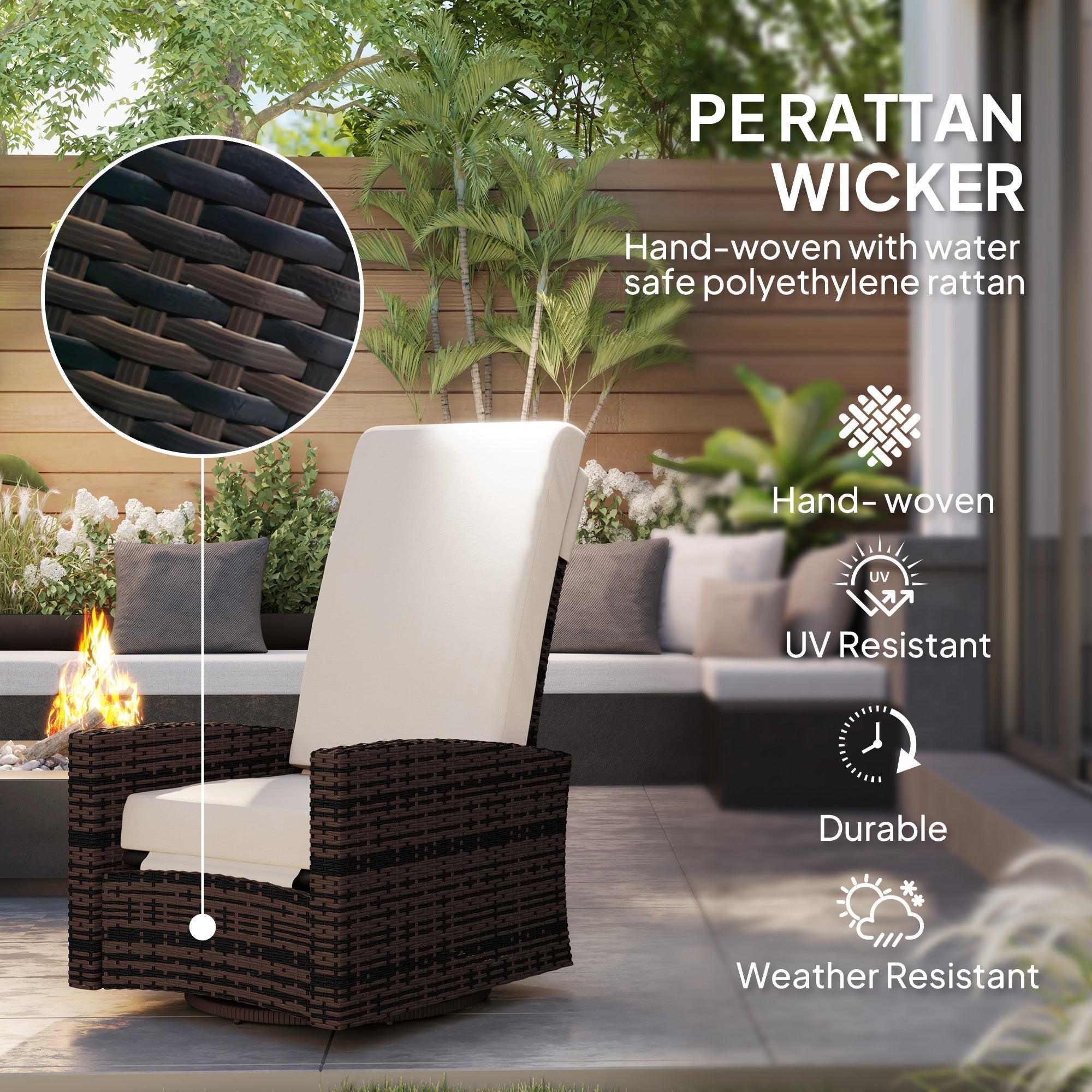 Outsunny Outdoor Rattan Wicker Lounge Chair with Footrest & Soft Cushion for Patio, Garden, Backyard, Khaki 