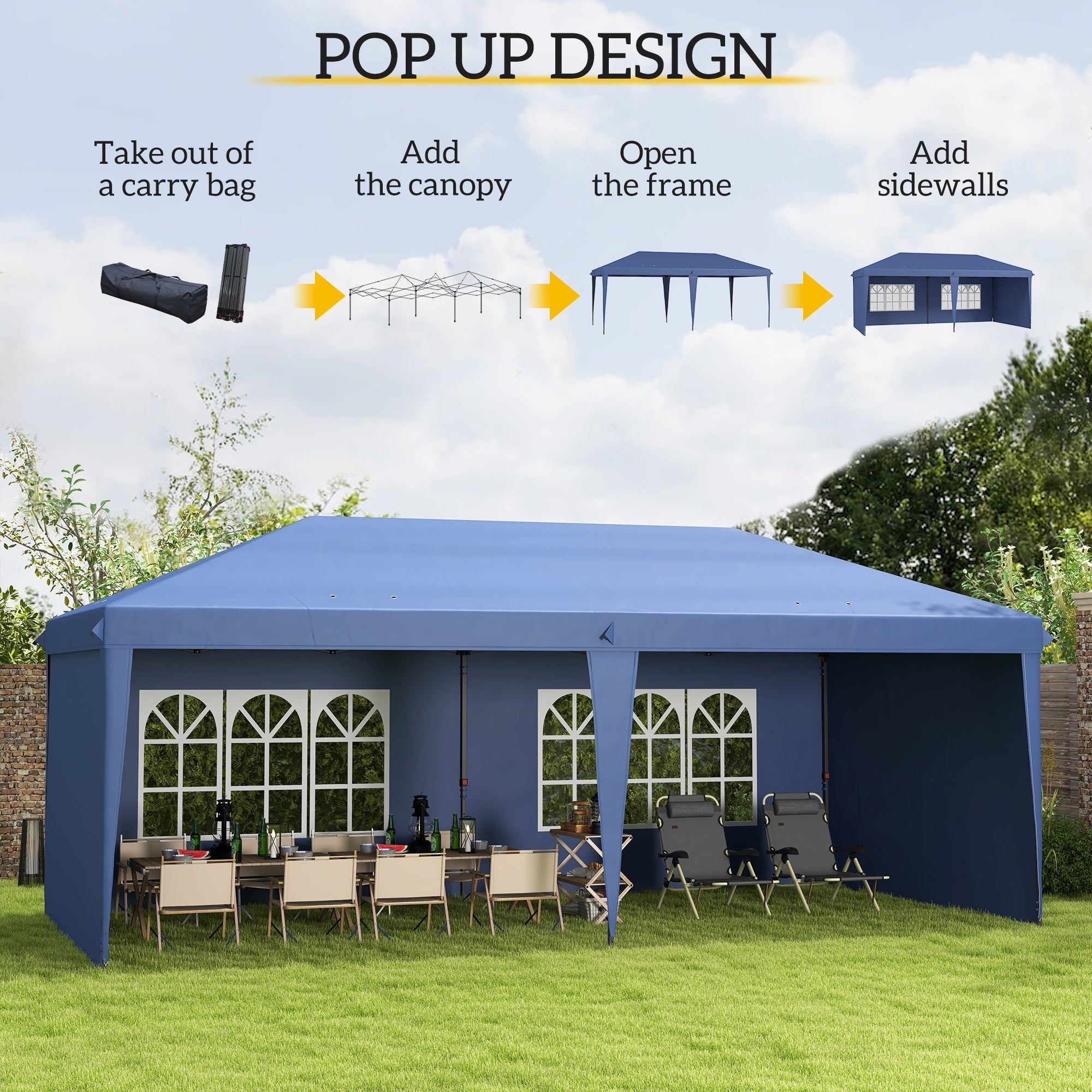 Outsunny 10' x 20' Outdoor Pop Up Canopy Tent Party Tent Instant Shelter W/ Carrying Bag, Blue 