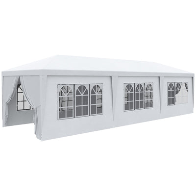 Outsunny 10' x 28' Party Gazebo Tent, Portable Folding Wedding Tent, Garden Canopy Event Shelter, with 8 Removable Sidewalls, White 