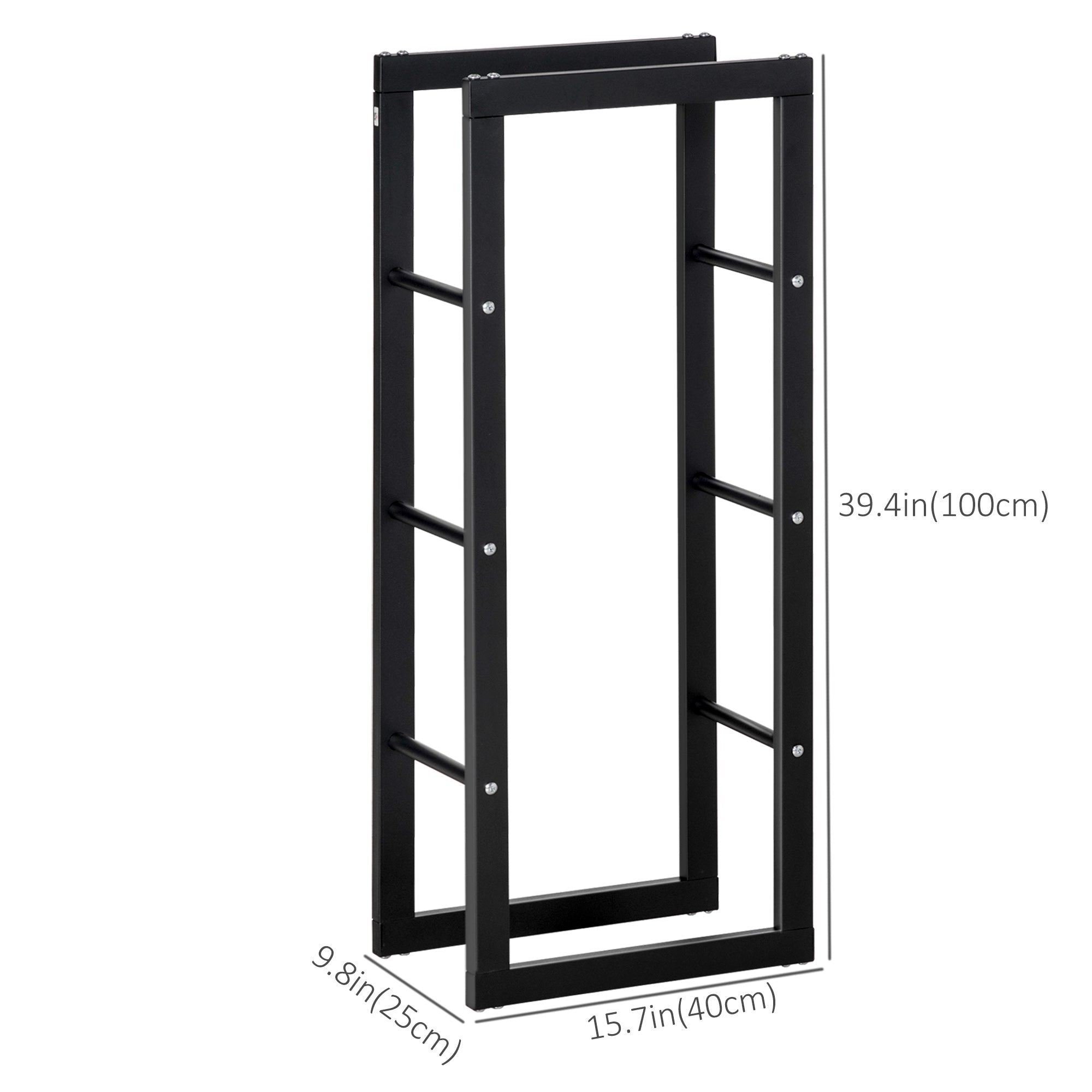 HOMCOM 16 Firewood Rack Log Holder Fireplace Storage Handles 220 lbs Weight Capacity Black 