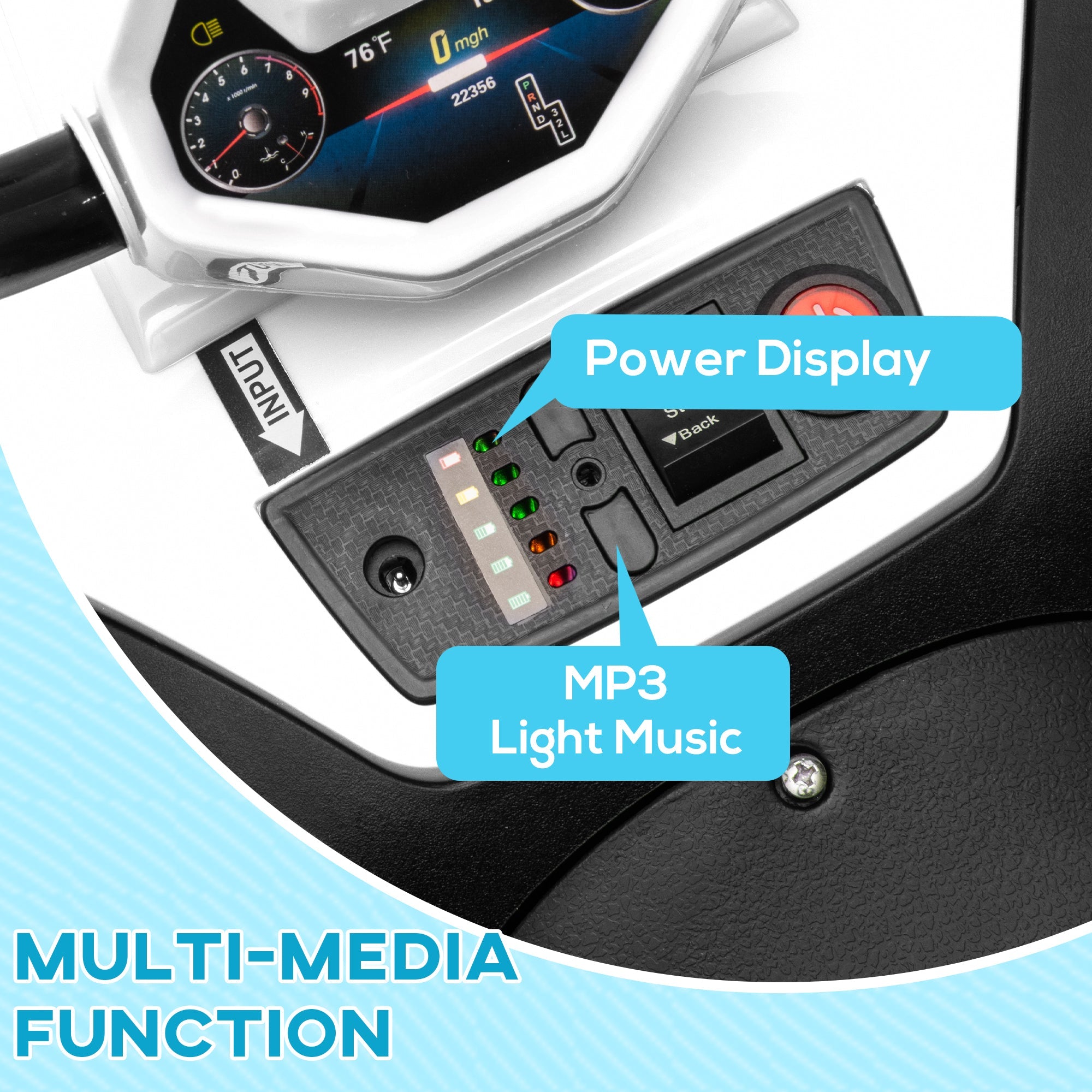 Qaba 12V Kids ATV with Four Wheels Spring Suspension, Forward & Backward, LED Light, MP3, Music, White 