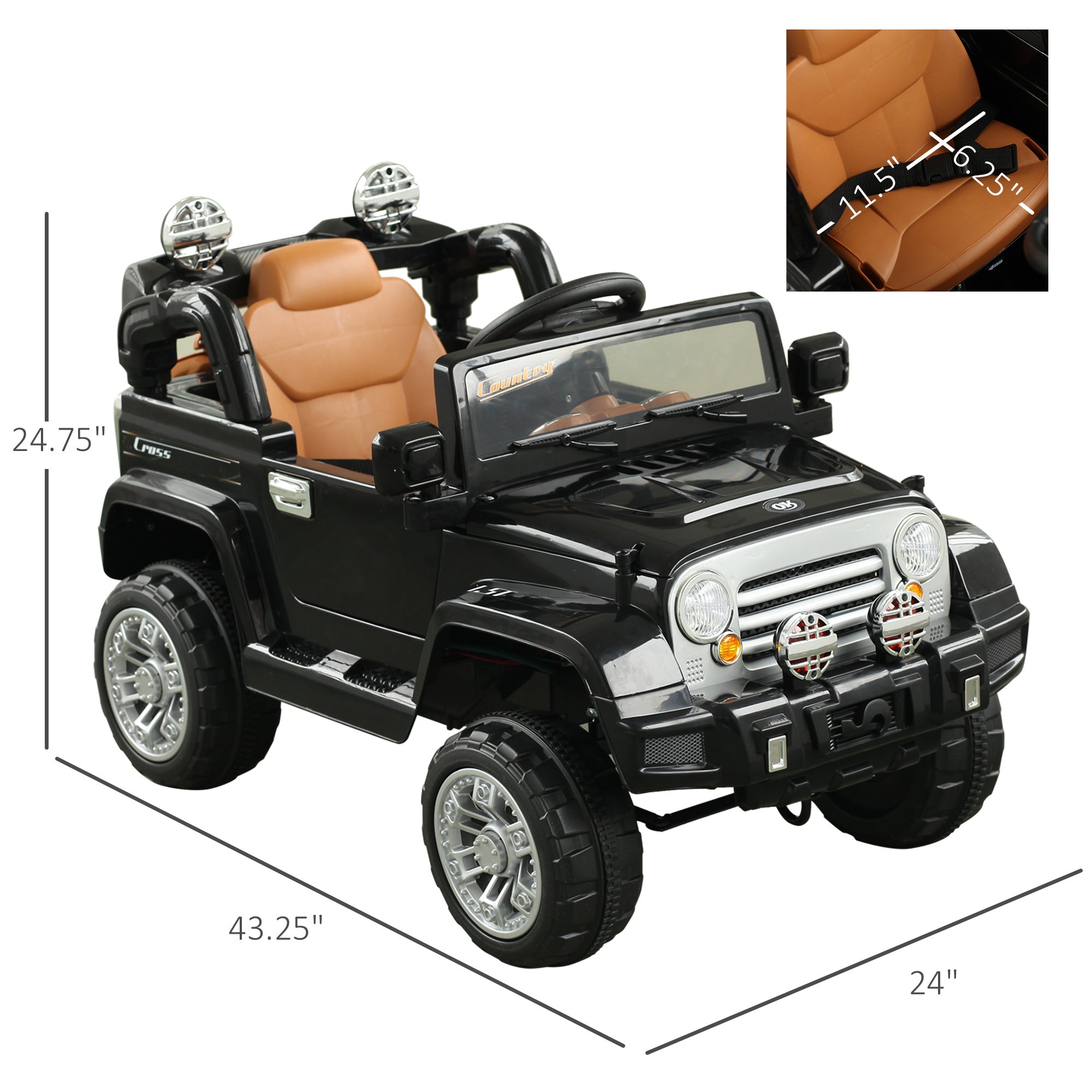 Aosom 12V Kids Electric Ride-On Truck Car Toy with Remote Control Lights MP3 LCD Indicator Black 