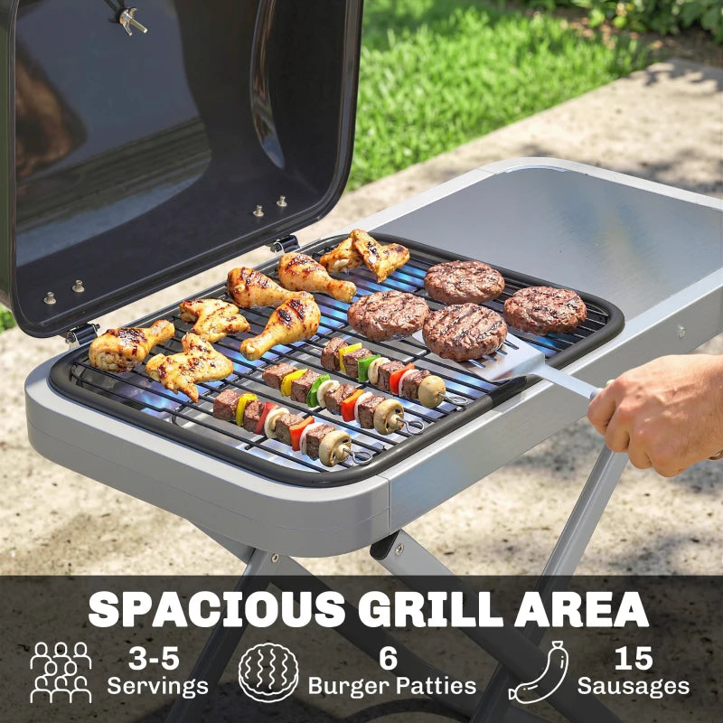 Outsunny Portable Propane Gas BBQ Grill with Foldable Cart, Wheels, 9500 BTU Gas Barbecue Grill with Piezo Ignition Burner, Black