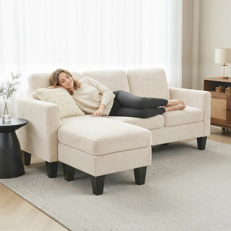 Sectional Sofa, L Shaped Couch, with Changeable Chaise or Ottoman, Cream White