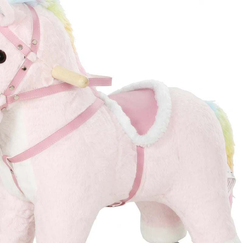 Pink Unicorn Ride-On Toy with Wheels, Sounds & Plush Design for Kids Ages 2–5