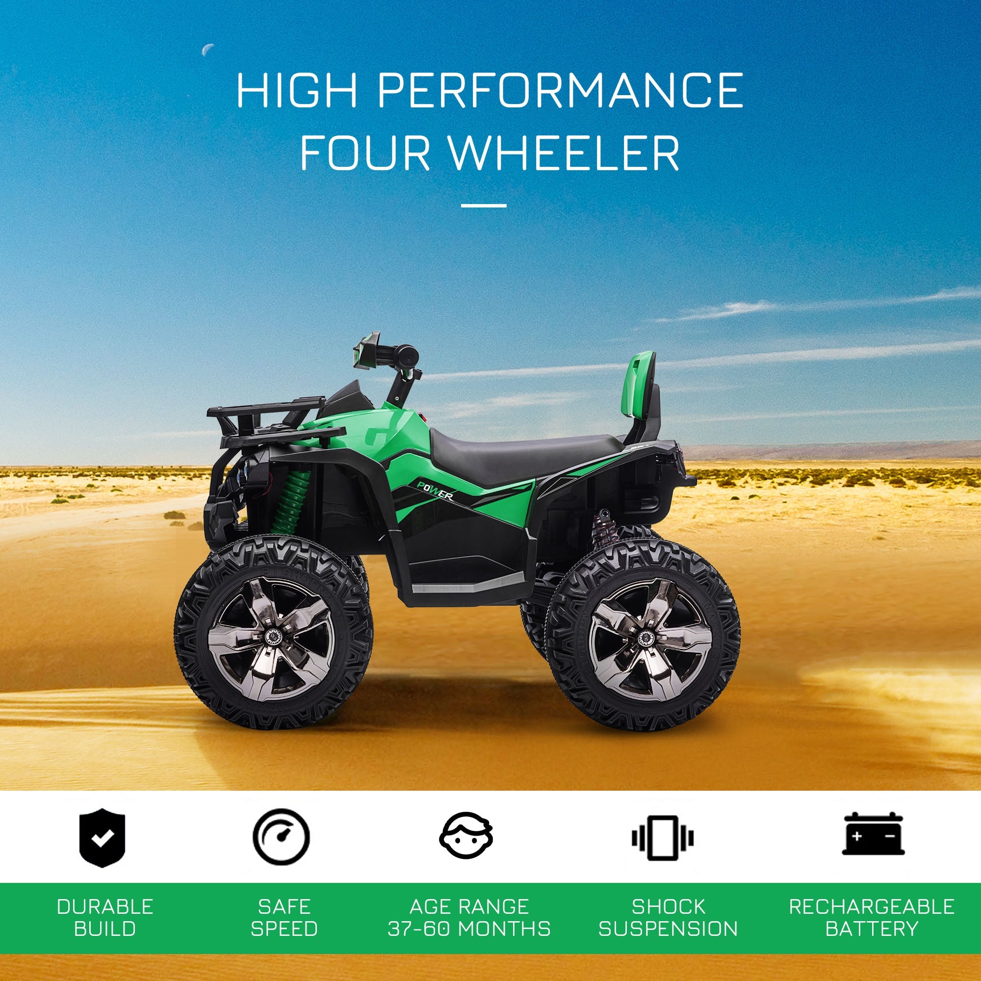 Aosom 12V Kids 4-Wheeler ATV: MP3, Headlights, Battery Powered, Green 
