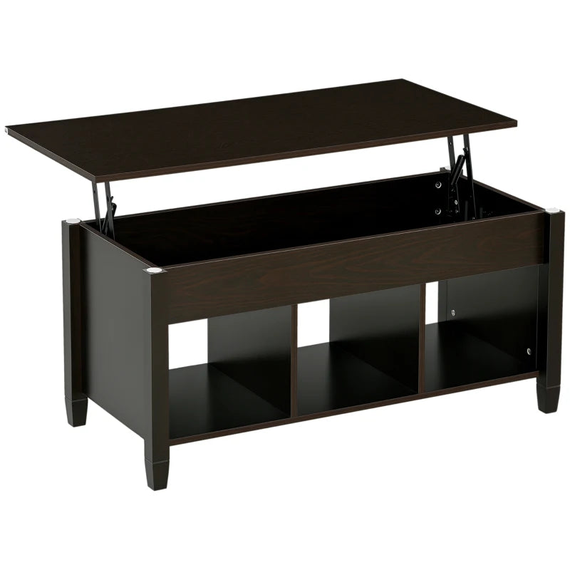 Lift Top Coffee Table, Modern Center Table with Storage Shelves and Hidden Compartment for Living Room, 41" L, Espresso