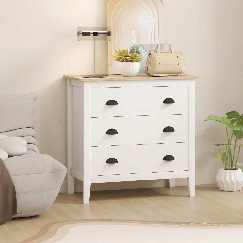 Chest of Drawers with Anti-Tipping, Simple Setup, Easy Clean, Quiet Slides, Modern 3 Drawer Dresser, White