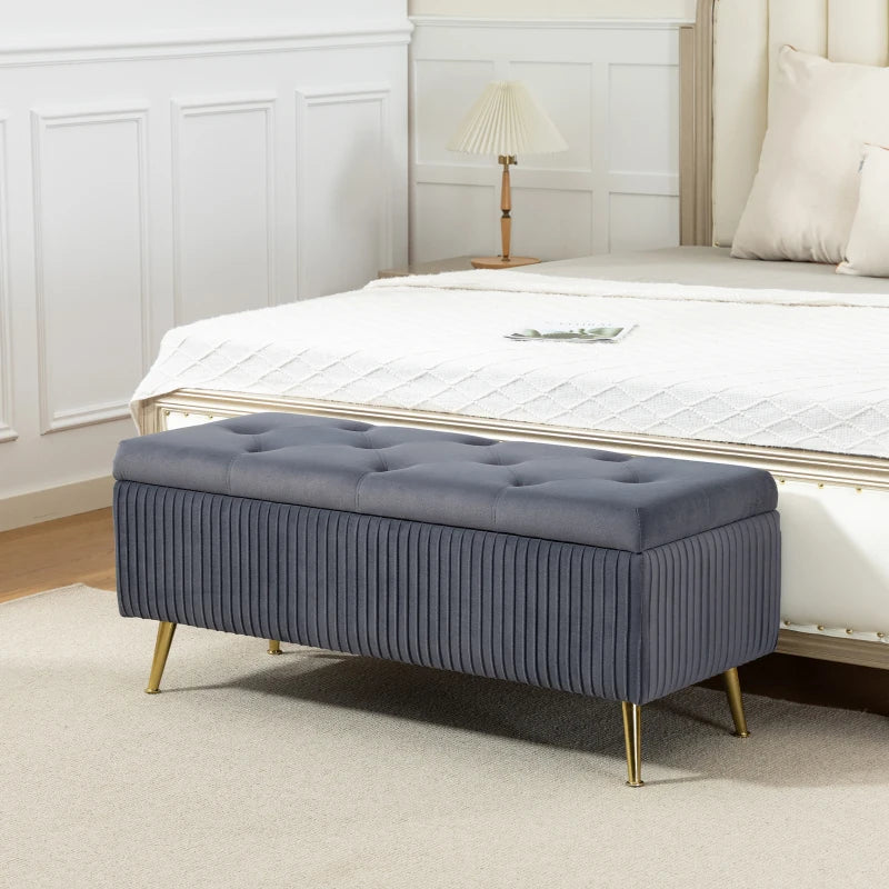 Storage Ottoman Bench, 43 Inch Large Storage Chest with Steel Legs and Padded Seat, Foot Rest, Load 485 lbs, Dark Grey