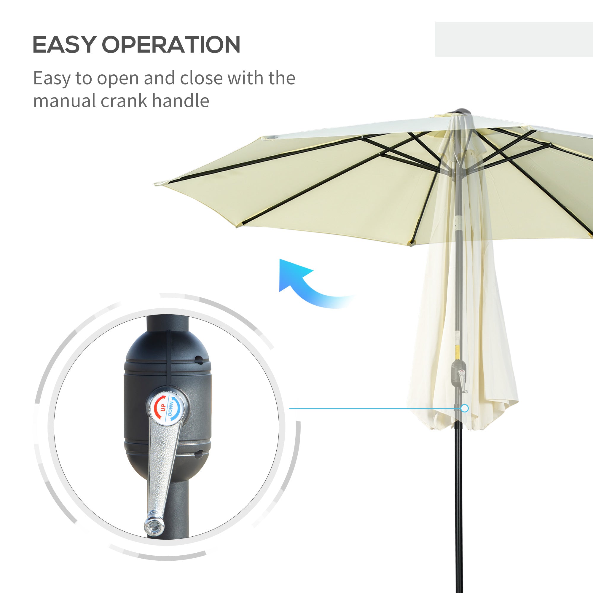 Outsunny 10'x8' Round Market Patio Umbrella: Outdoor Parasol with Crank Handle & Tilt for Garden/Lawn, Beige 