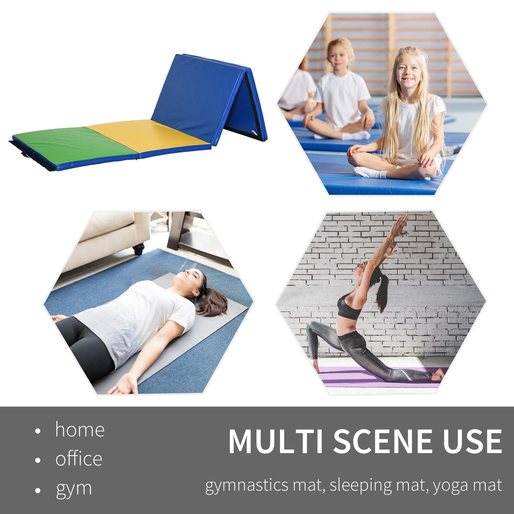 Soozier Folding Gymnastics Mat 4'x10' Exercise Tumbling Pad with Handles for Yoga MMA Martial Arts Multi-Color 