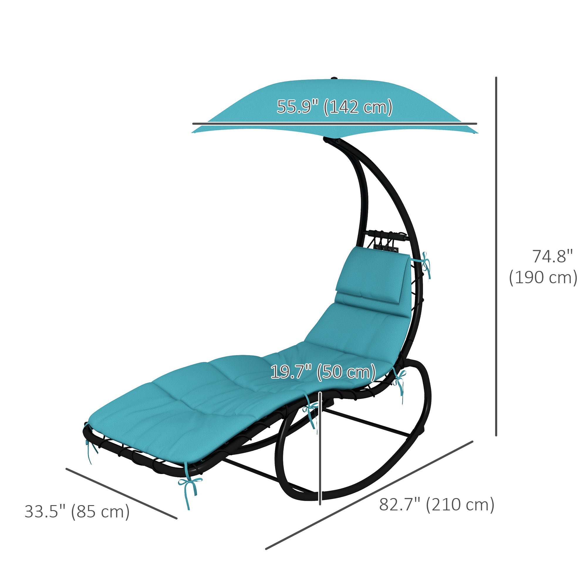 Outsunny Tanning Chair with Sunshade Roof, Rocking Base, Cushion, Headrest, Turquoise 