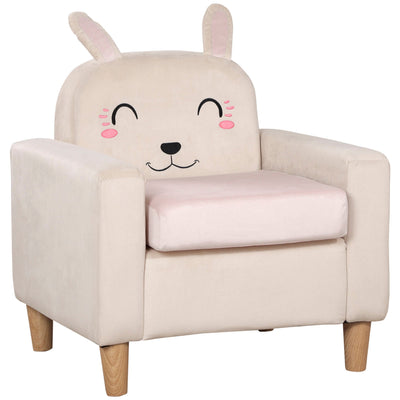 Qaba Kids Sofa: Charming Rabbit Ear Design, Sturdy Wooden Legs, Perfect for Preschool & Bedroom - Cream 