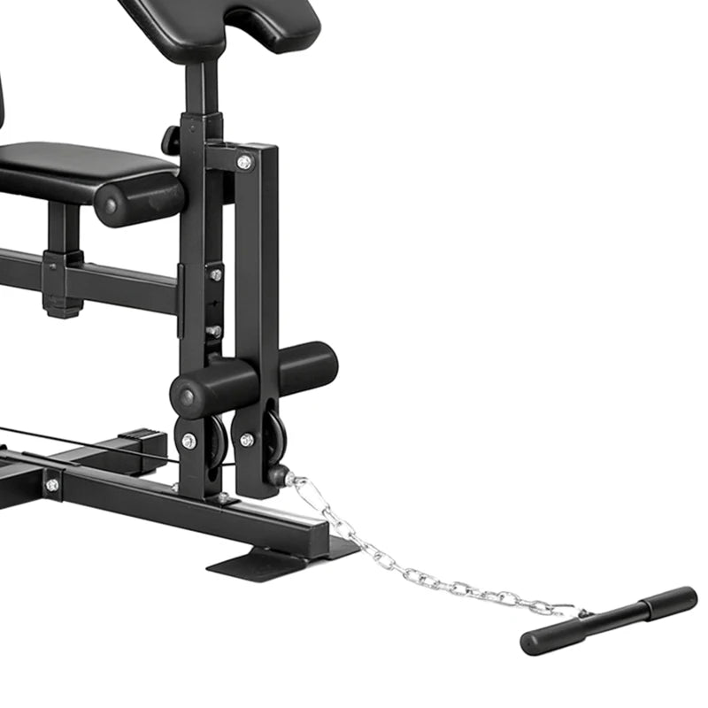All-in-One Multi-Station Home Gym Workout Machine with Weight Stack, Pulley System & Adjustable Bench – Black