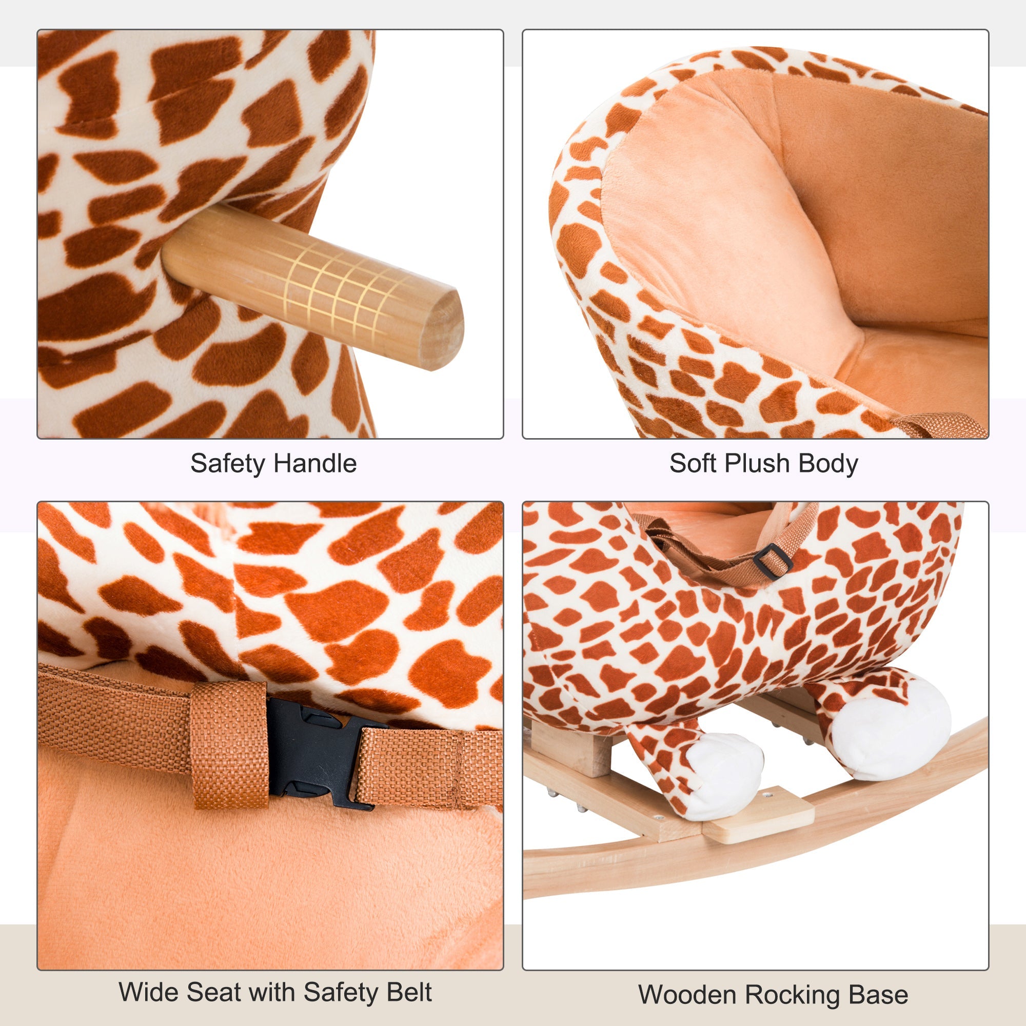 Qaba Plush Rocking Horse Ride-On Toy Toddlers Sound Safety Belt Giraffe Theme Musical Rocker Kids Playtime 