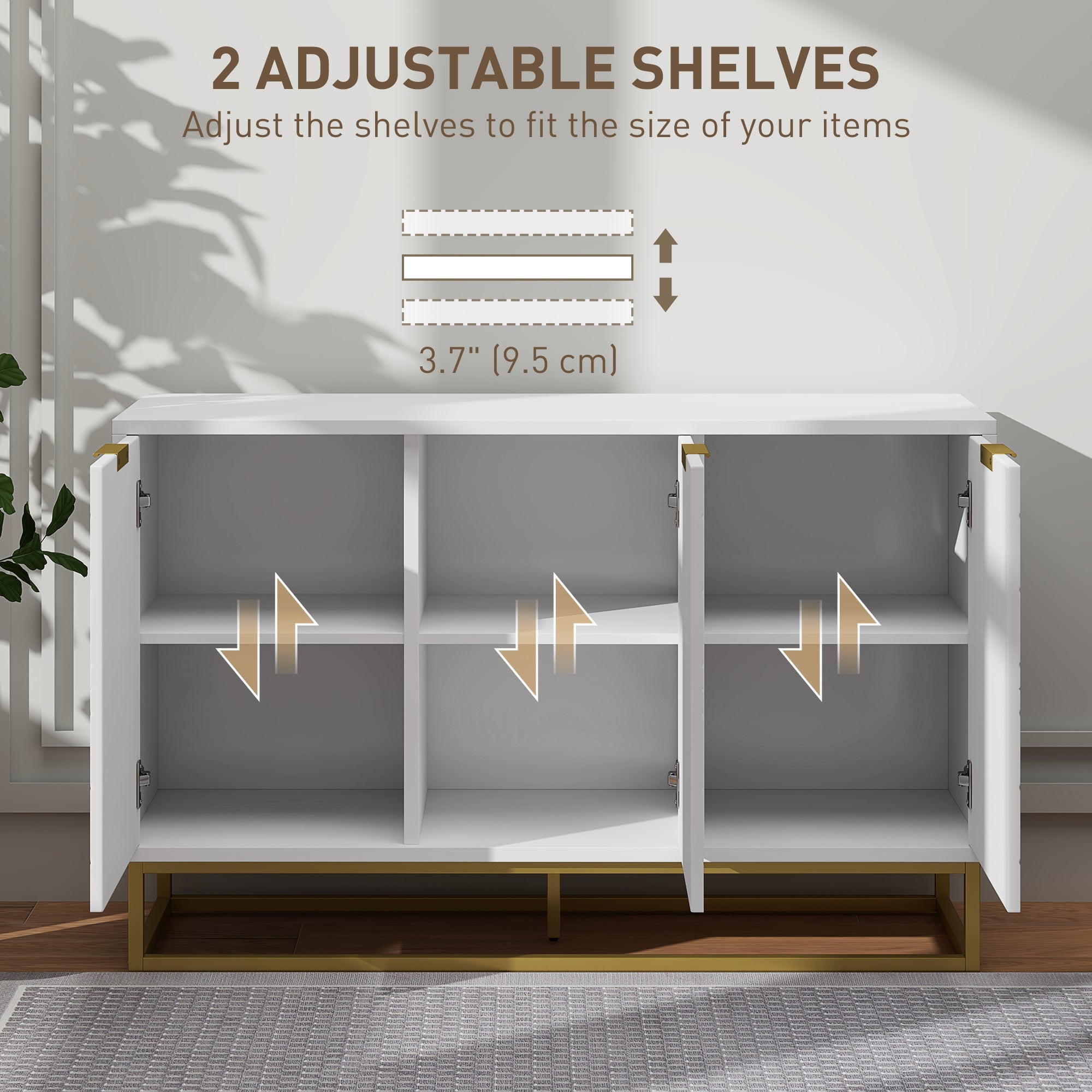 HOMCOM Sideboard Storage Cabinet with 3 Doors and Adjustable Shelves, Kitchen Buffet Cabinet for Dining Room, White 