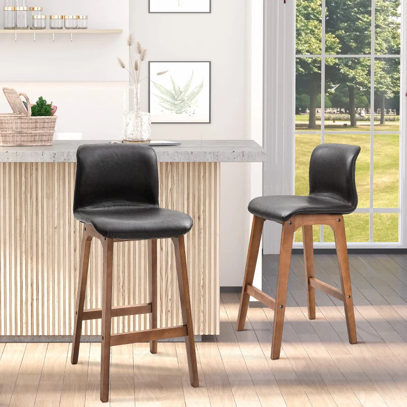 Modern Bar Stools Set of 2, Counter Height Bar Chair with PU Leather Wooden Frame Padding Seats for Dining Room Home Bar, Dark Brown