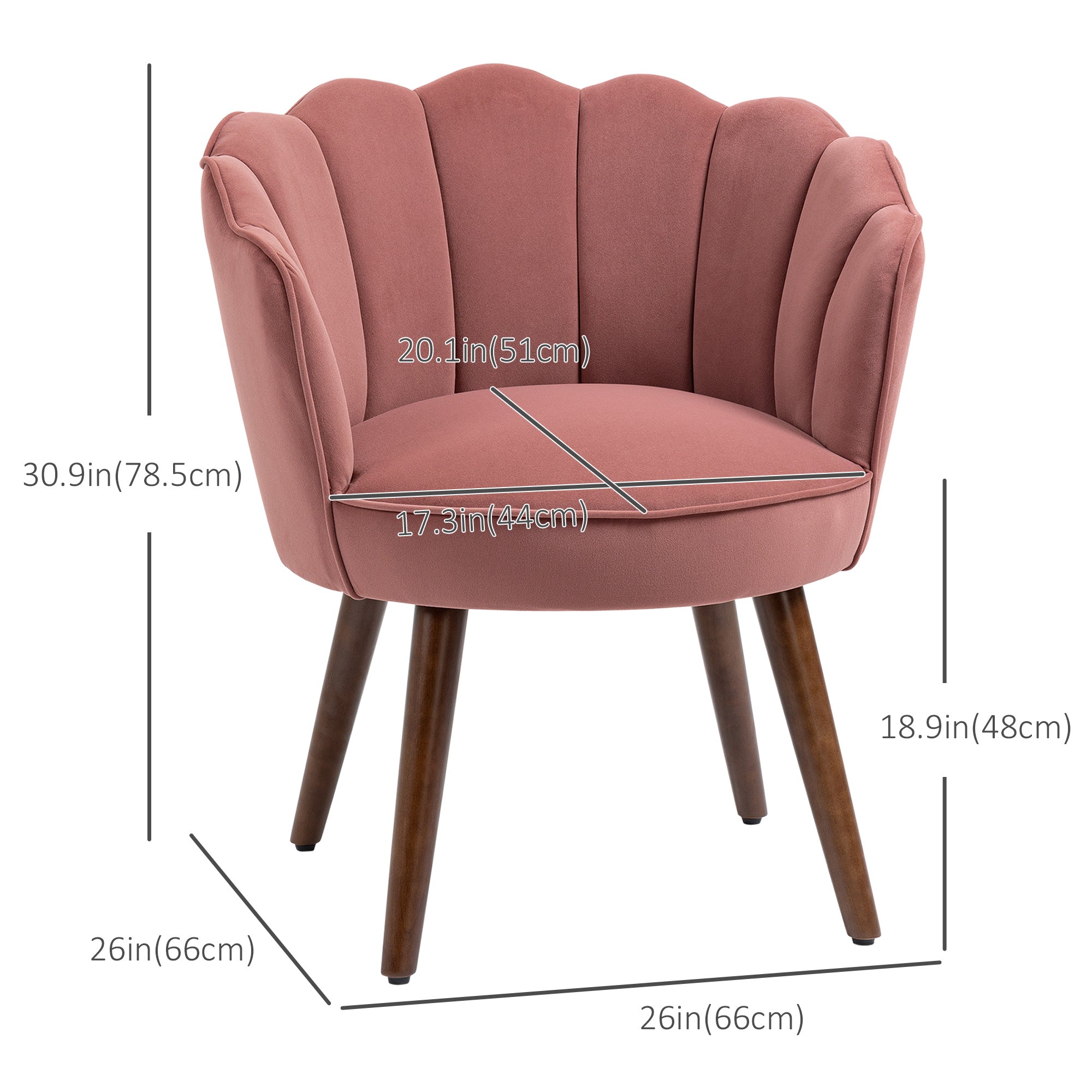 HOMCOM Elegant Velvet Accent Chair: Leisure Club Chair with Wooden Legs, Pink Hue for Living Room, Bedroom 