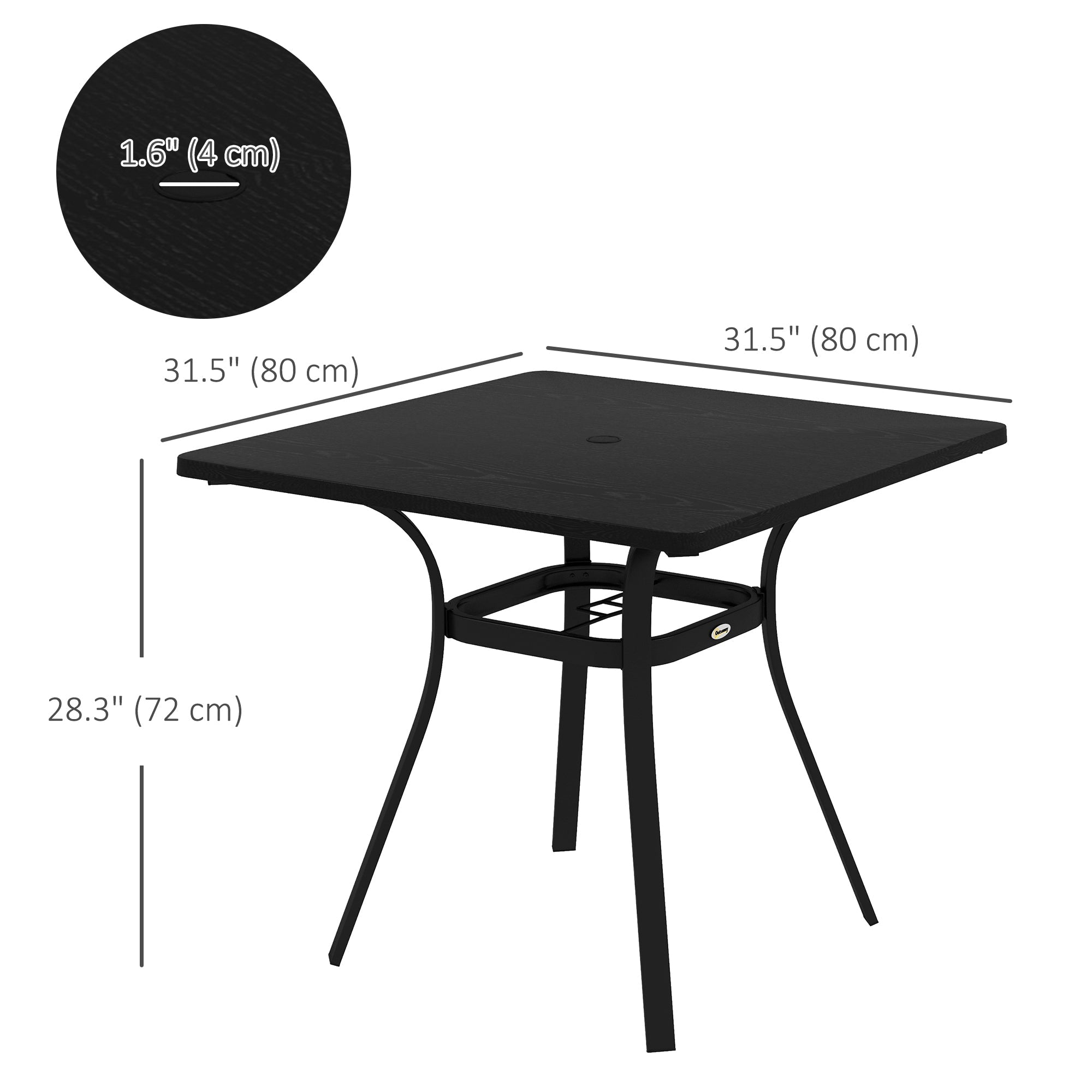 Outsunny Rectangle Patio Dining Table Steel Legs Metal Tabletop for 4 People Garden Backyard Lawn Balcony Black 