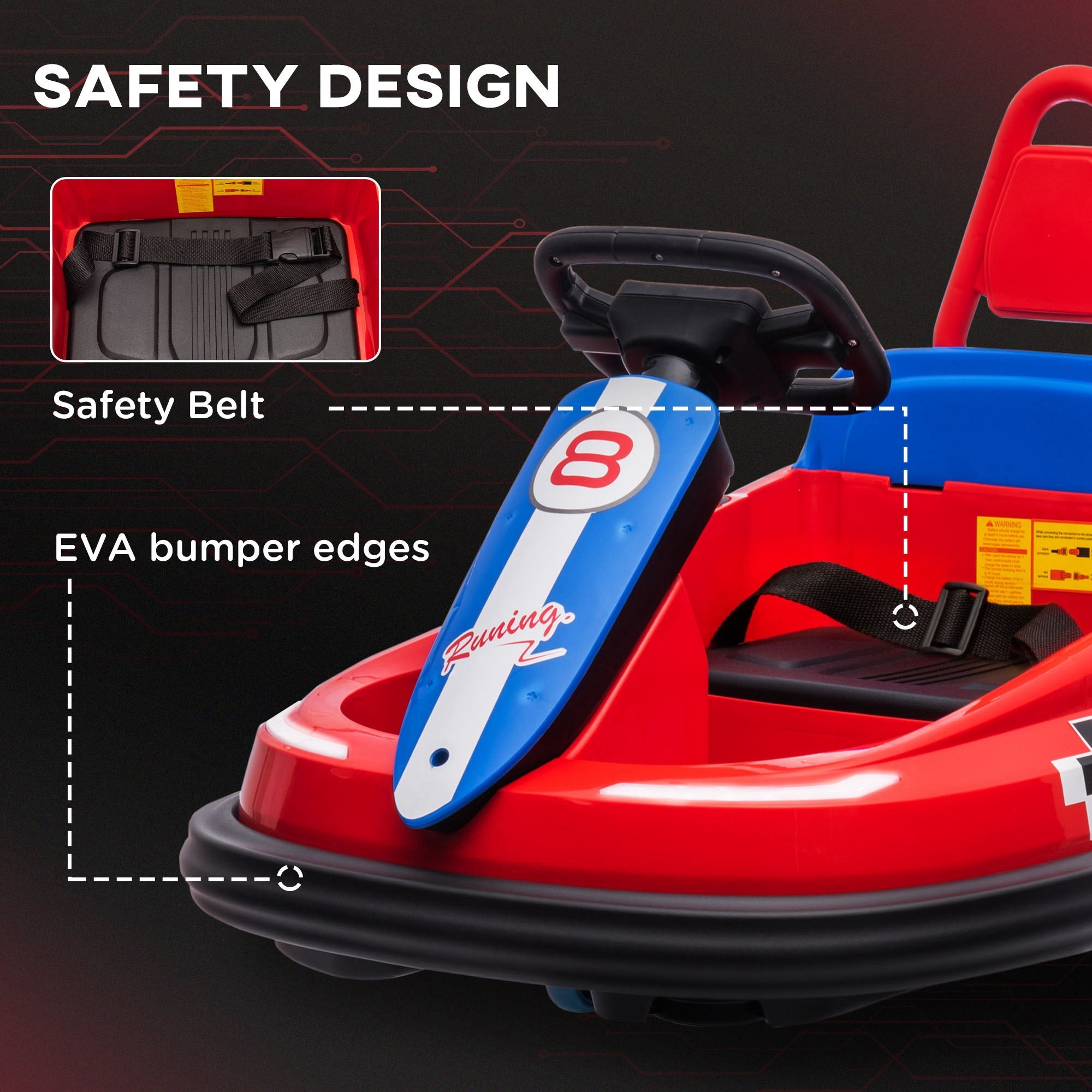 Aosom Kids Bumper Car: 6V Electric, 360° Spin, Twin Motors, Horn, Lights, Safety Belt, Red 