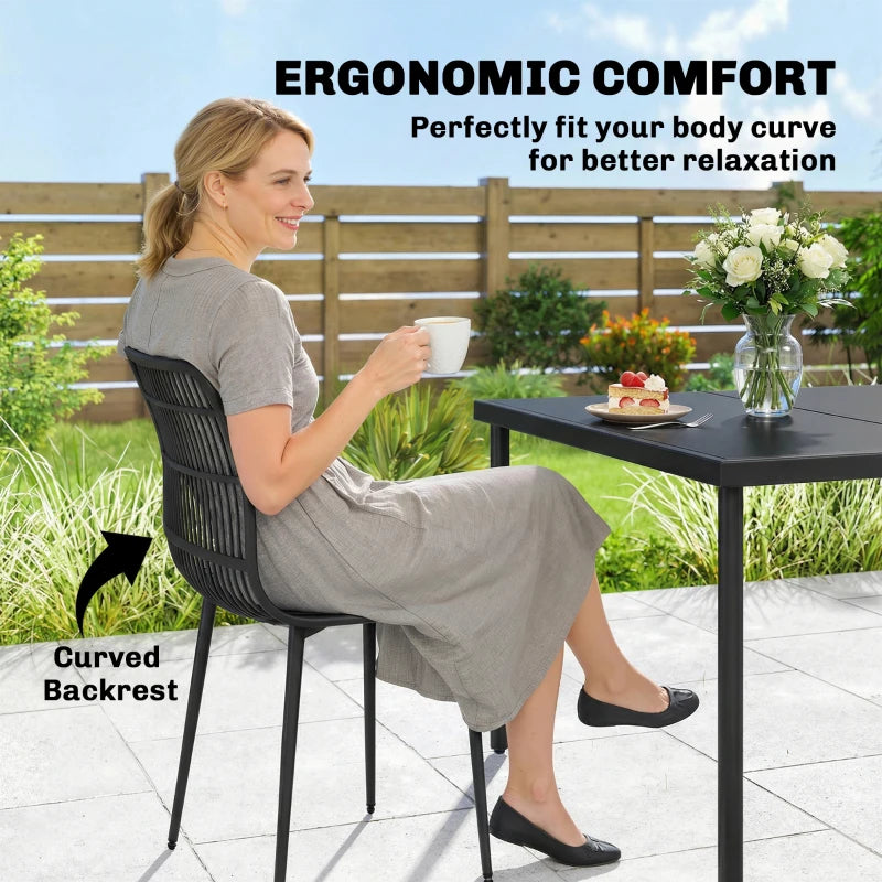 Outdoor Dining Chairs Set of 4, Patio Chairs with Slotted Backrest, Black