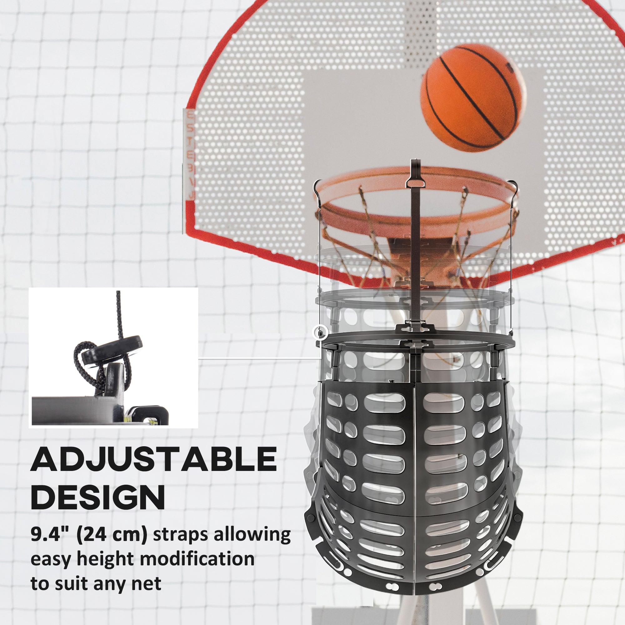 Soozier Basketball Hoop Ball Returner, Height Adjustable Basketball Rebounder with 360° Rotatable Return Chute, Black 