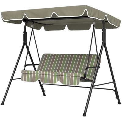 Outsunny 3-Seater Porch Swing with Adjustable Canopy - Outdoor Patio Swing Chair, Garden, Poolside, Green/Brown 
